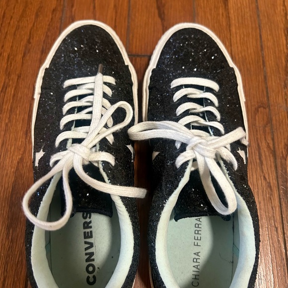 Converse x Chiara Ferragni All Star Ox Sneakers - Black Glitter Womens Size 8 - Picture 4 of 6